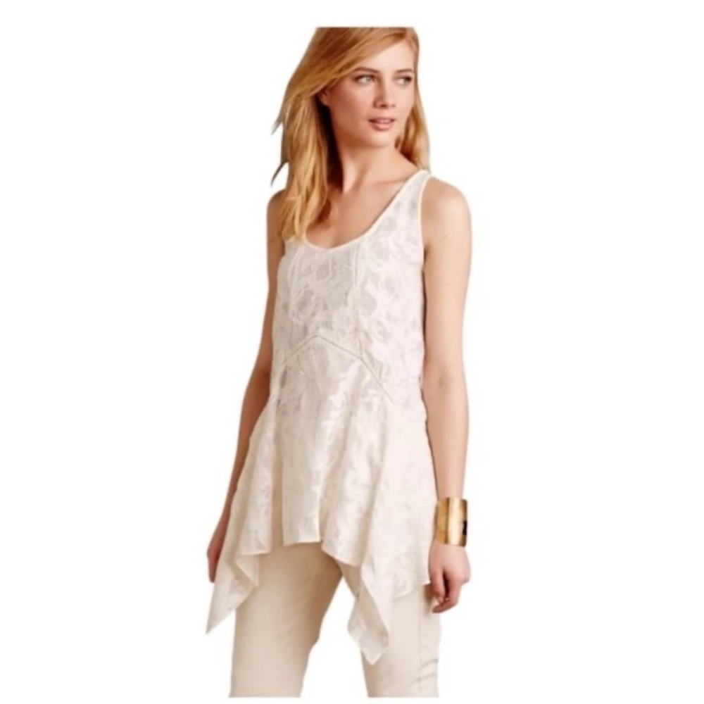 Anthropologie Circa 19 Hundred Cream Babydoll Lace Tank Asymmetrical Hem Size Sm